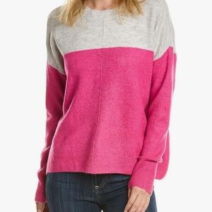 Vince Camuto Pink and Gray Color Block Crew Neck Sweater